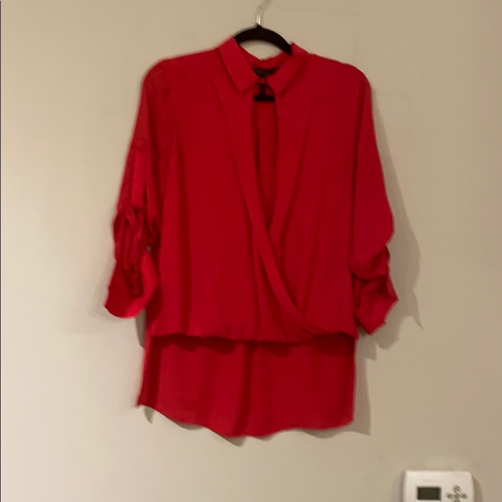 BCBG Ruby Red Gisella High-Low Blouse